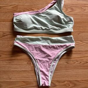 Cupshe Pink and Green Asymmetrical Bikini